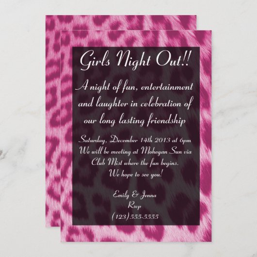 ネオンピンクチータープリントガールズナイトアウト招待状 招待状 (正面/裏面)