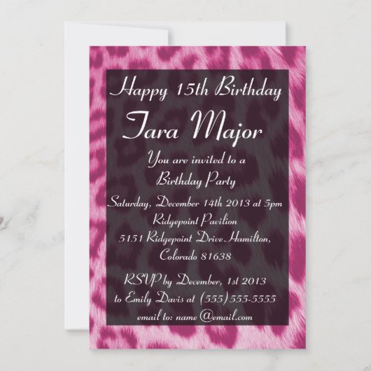 ネオンピンクチータープリント誕生パーティーの招待 招待状 (正面)