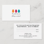 ネオンピンクティール(緑がかった色)イエロー爪、 ネイルロイヤリティ 紹介カード (正面/裏面)