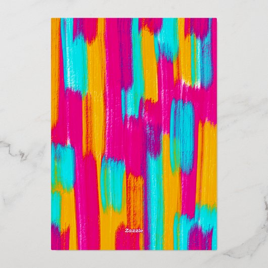 ネオンピンクティール(緑がかった色)イエロー金ゴールド絵を描グリッタースイーツ16 箔招待状 (裏面)