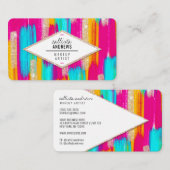 ネオンピンクティール(緑がかった色)イエロー金ゴールド絵を描グリッターメイクアップ 名刺 (正面/裏面)