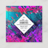 ネオンピンクティール(緑がかった色)紫メタリック絵を描メクアップ スクエア名刺 (正面)