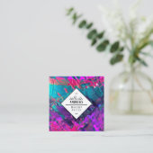 ネオンピンクティール(緑がかった色)紫メタリック絵を描メクアップ スクエア名刺 (スタンド正面)