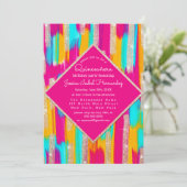 ネオンピンクティール（緑がかった色）金ゴールド絵を描グリッターキンセアニラ 招待状 (スタンド正面)