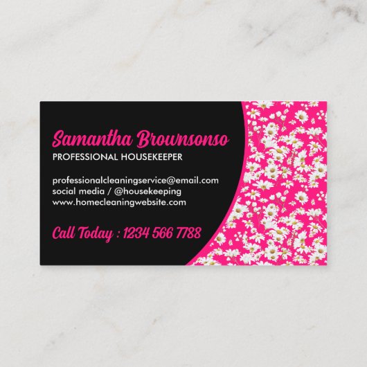 ネオンピンクデイジーパターンフローラ ガーリー 名刺 (裏面)