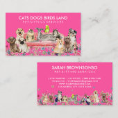 ネオンピンクドッグキャットバードホテルソファペットシッター 名刺 (正面/裏面)