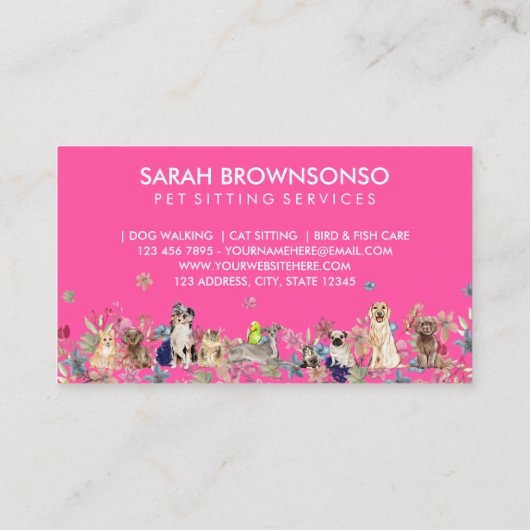 ネオンピンクドッグキャットバードホテルソファペットシッター 名刺 (裏面)