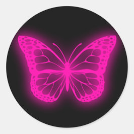 ネオンピンクバタフライクラシックラウンドステッカー ラウンドシール