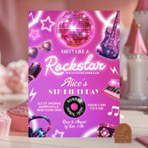 ネオンピンクパープルのロックスターティーンガール誕生日パーティー