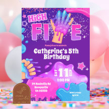 ネオンピンクパープルスライムハイファイブ 誕生日招待状