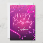 ネオンピンクパープル紙吹雪ハッピーバースデー シーズンカード (正面)