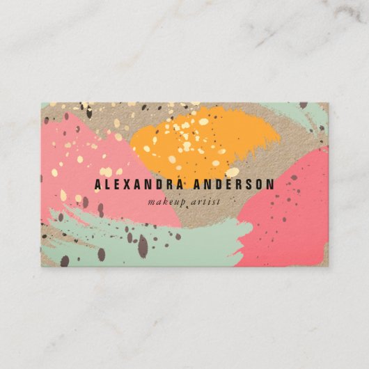 ネオンピンクブラシストローククラフト紙名刺 名刺 (正面)