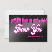 ネオンピンクブラックドリッピンググリッターサンキューカード サンキューカード (正面)