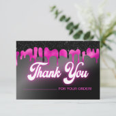 ネオンピンクブラックドリッピンググリッターサンキューカード サンキューカード (スタンド正面)