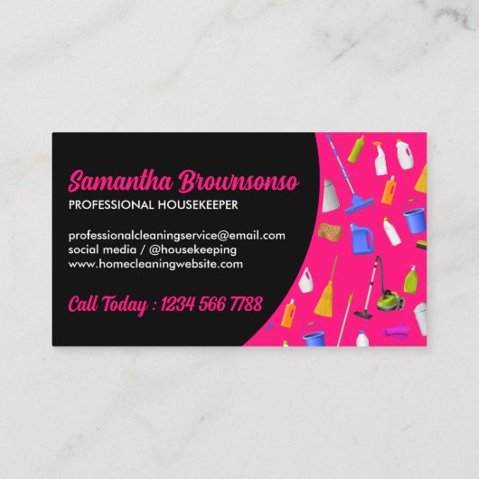 ネオンピンクブラックハウスモダン清掃サービス 名刺 (裏面)