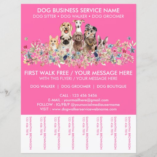 ネオンピンクブリーズドッグウォーカーサービスフライヤー (正面)