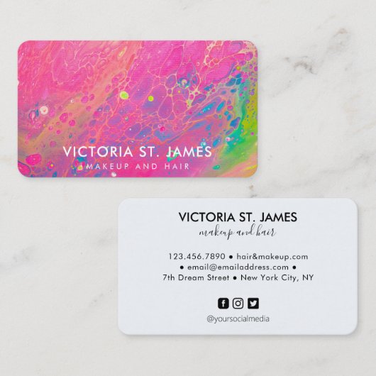 ネオンピンクブルーグリーン抽象芸術水彩 名刺 (正面/裏面)