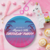 ネオンピンクブルーレトロ80sテーマ誕生日パーティー昼寝 ペーパープレート (パーティー)