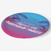 ネオンピンクブルーレトロ80sテーマ誕生日パーティー昼寝 ペーパープレート (アングル)