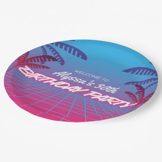 ネオンピンクブルーレトロ80sテーマ誕生日パーティー昼寝 ペーパープレート (アングル)