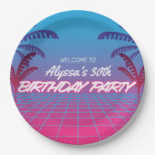 ネオンピンクブルーレトロ80sテーマ誕生日パーティー昼寝 ペーパープレート (正面)