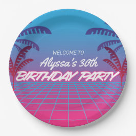 ネオンピンクブルーレトロ80sテーマ誕生日パーティー昼寝 ペーパープレート