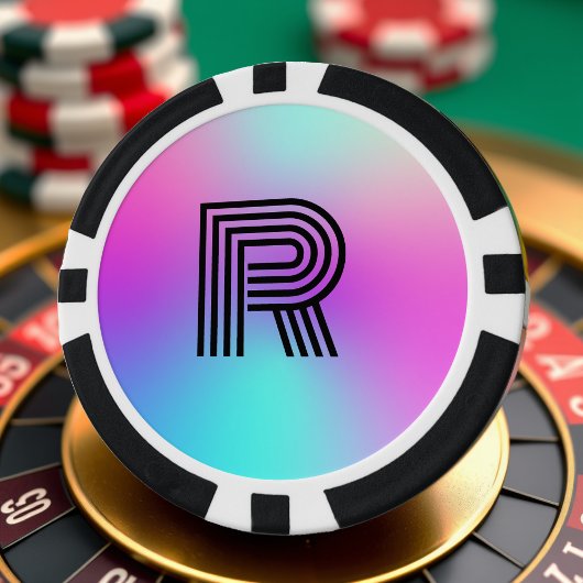 ネオンピンクブルー&パープルモノグラグラデーションム ポーカーチップ