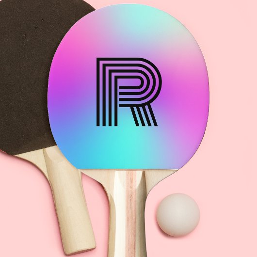ネオンピンクブルー&パープルモノグラグラデーションム 卓球ラケット