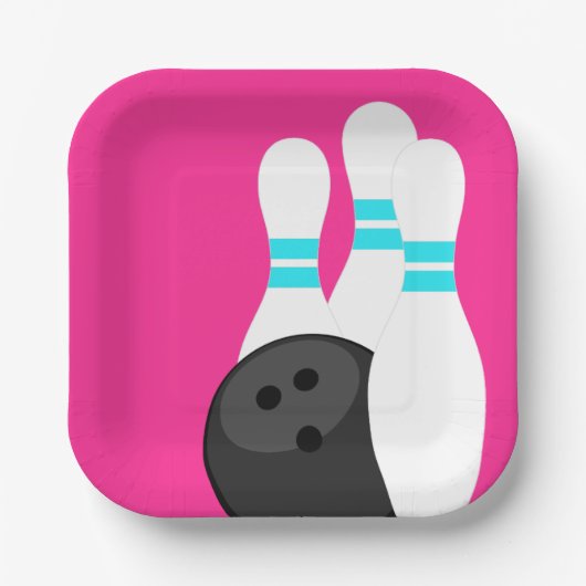 ネオンピンクボーリングパーティー紙プレート ペーパープレート (正面)