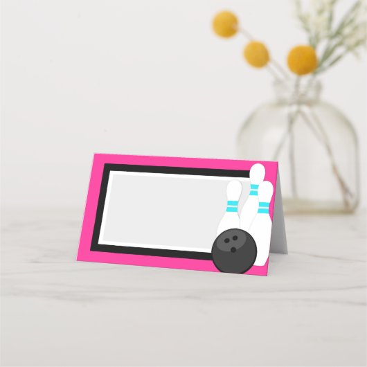 ネオンピンクボーリング折り畳みラベルまたは名刺 プレイスカード (裏面)