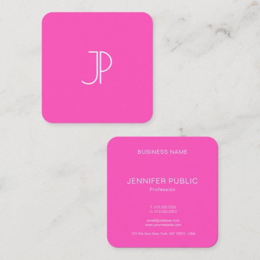 ネオンピンクモダンモノグラエレガントムテンプレートトレンディー スクエア名刺 (正面/裏面)