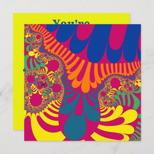 ネオンピンクモダンレインボー 招待状 (正面/裏面)