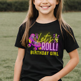 ネオンピンクレッズ転がガールズローラースケートで滑るパーティー Tシャツ