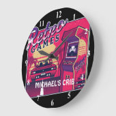 ネオンピンクレトロゲーマーゲー10代のムキッズゲーム ラージ壁時計 (傾斜)