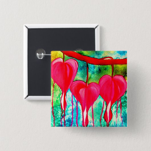 ネオンピンク出血ハートアート花 缶バッジ (正面&裏面)