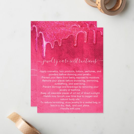 ネオンピンク厚いグリッタードリップジュエリー気にカード ノートカード (正面/裏面インサイチュ)