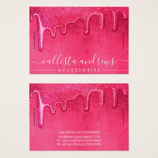 ネオンピンク厚いグリッタードリップブレスレットディスプレイ (正面&裏面)