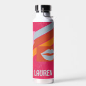 ネオンピンク名門私立校風のストライプの ウォーターボトル (左面)