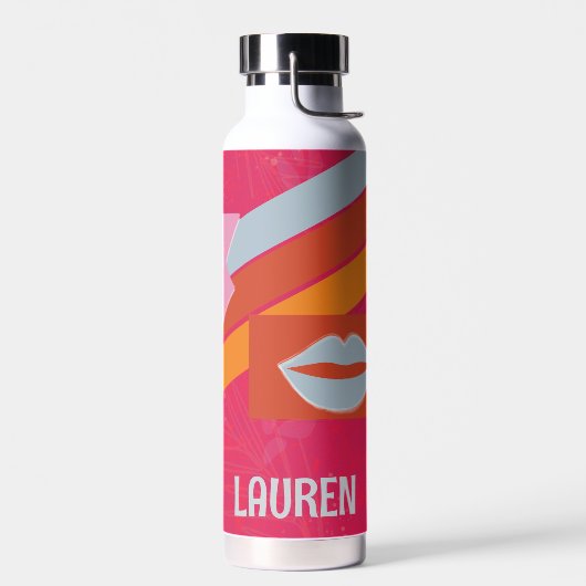 ネオンピンク名門私立校風のストライプの ウォーターボトル (左面)