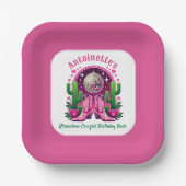 ネオンピンク女性のカーボーイブーツ&ディスコボールバチェロレッテ ペーパープレート (正面)