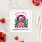 ネオンピンク女性のカーボーイブーツ&ディスコボールパーティー スタンダードカクテルナプキン (インサイチュ)