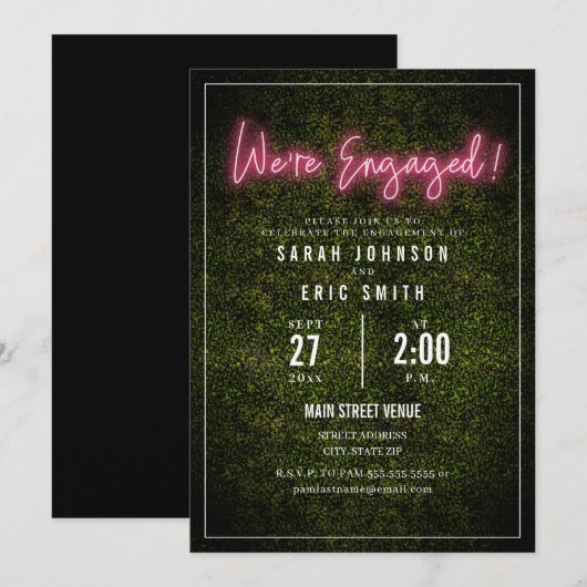 ネオンピンク婚約 招待状 (正面/裏面)