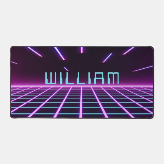 ネオンピンク未来的レトロスタイル80sビデオゲーム デスクマット (正面)