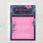 ネオンピンク熱帯の目的地の誕生日日程 招待状 (正面)