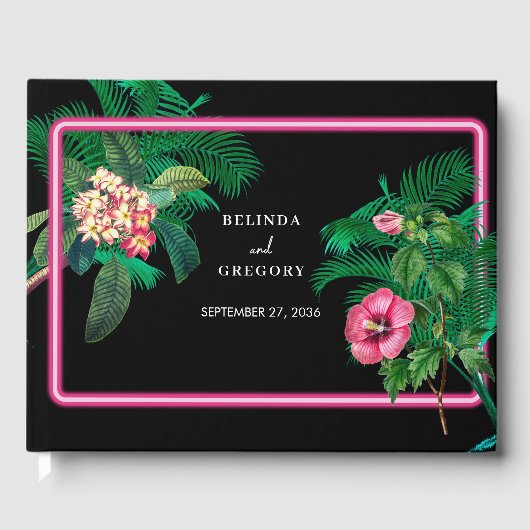 ネオンピンク熱帯レトロボタニカル結婚ズ ゲストブック (正面)