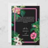 ネオンピンク熱帯レトロボタニカル結婚ズ サンキューカード (裏面)