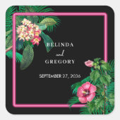 ネオンピンク熱帯レトロボタニカル結婚ズ スクエアシール (正面)