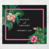 ネオンピンク熱帯レトロボタニカル結婚ズ スパークリングワインラベル (シングルラベル)