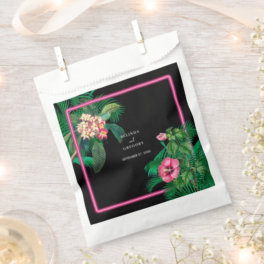 ネオンピンク熱帯レトロボタニカル結婚ズ フェイバーバッグ (クリップ留めされた状態)