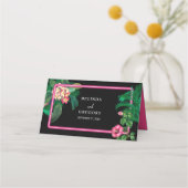 ネオンピンク熱帯レトロボタニカル結婚ズ プレイスカード (裏面)